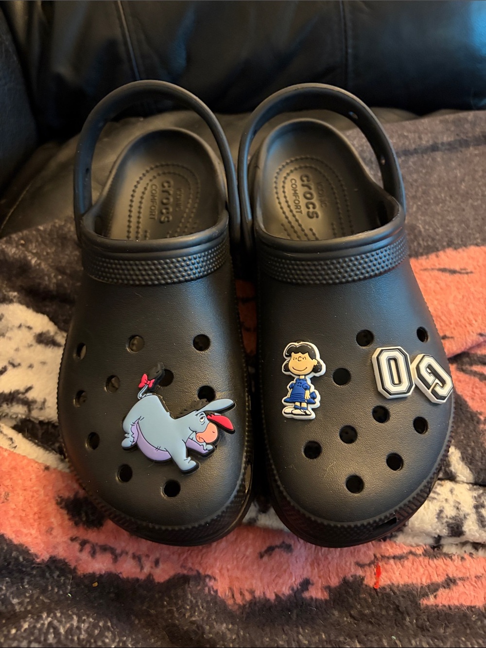 CROCS Womens Black Wedge Heeled Clog with Character Jibbitz